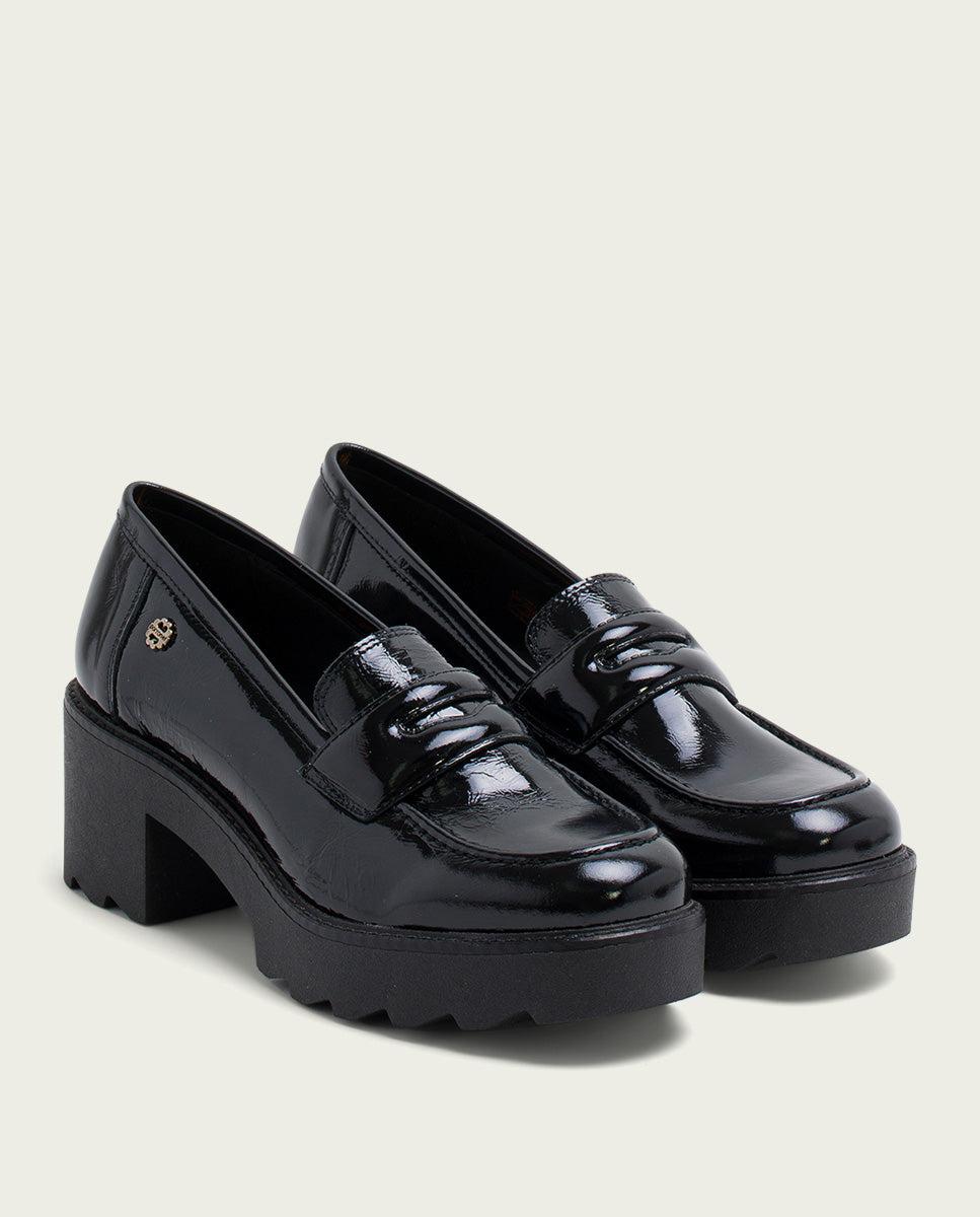 porronet MOCASINES DE PIEL CHAROL CON TACÓN NEGRO MADDY Ofertas