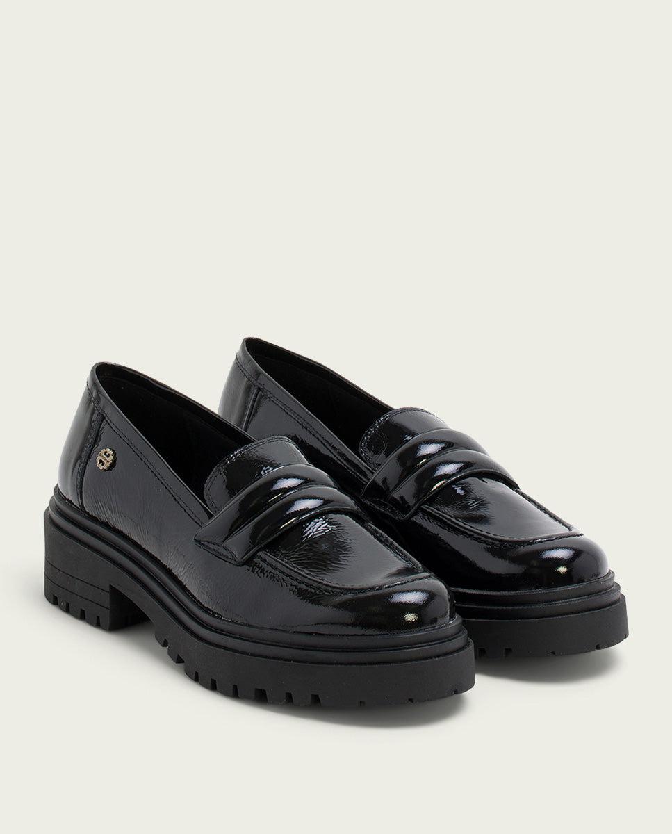 porronet MOCASINES DE PIEL CHAROL NEGROS FAYE En oferta