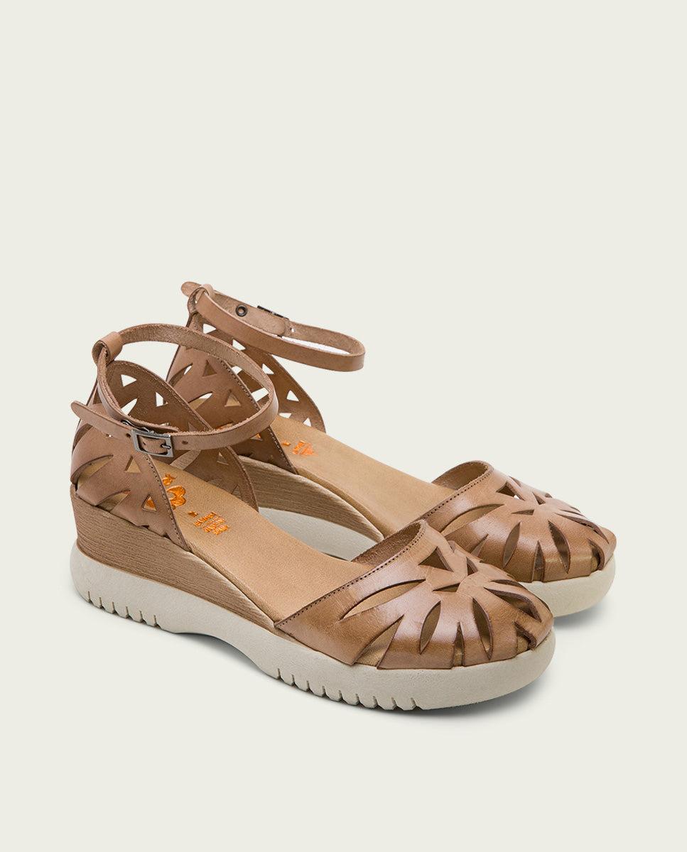 porronet SANDALIA CUÑA PIEL TAUPE EBBA Tienda