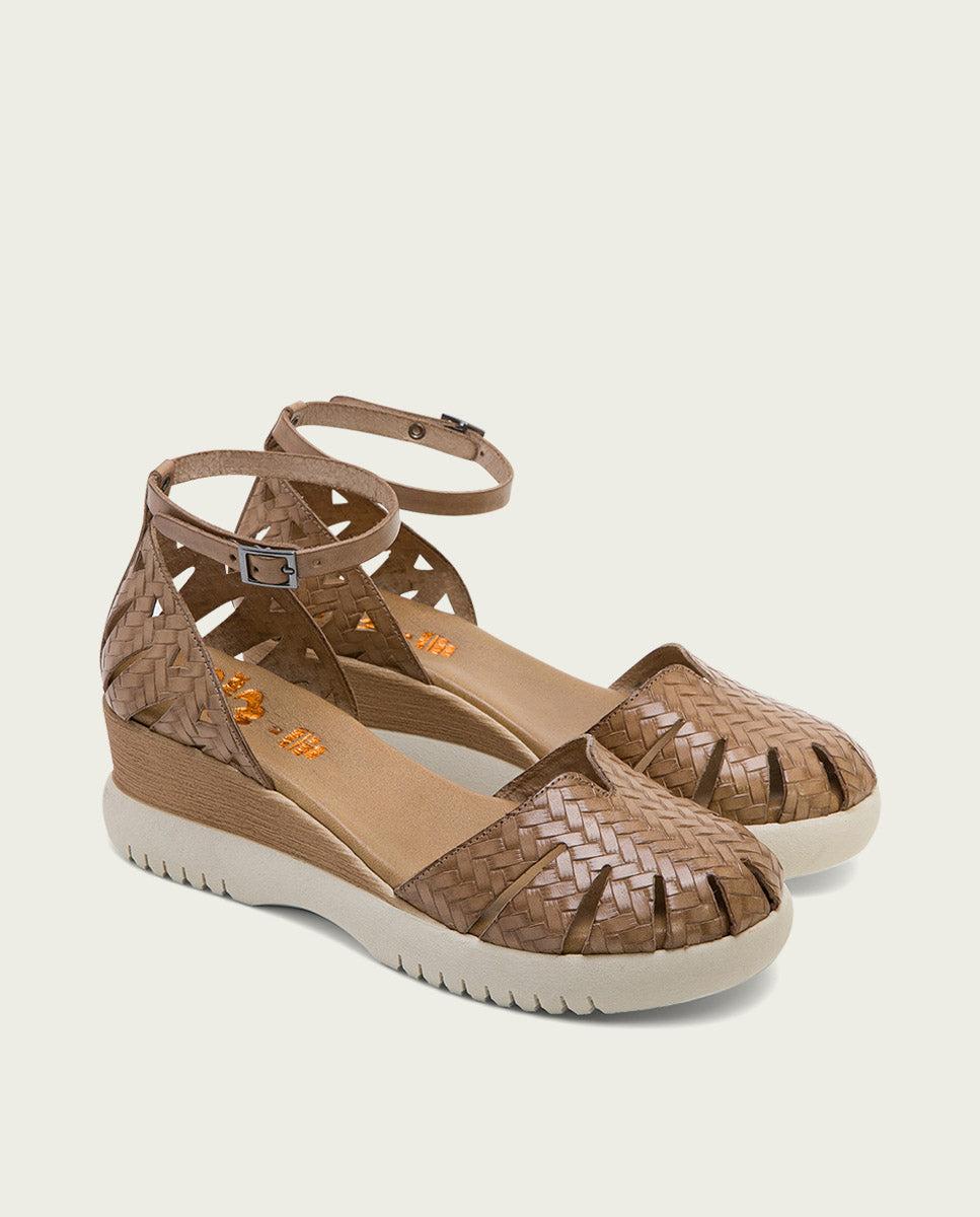porronet SANDALIA CUÑA PIEL TAUPE EDNA Mejor oferta