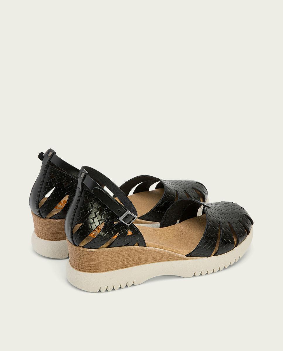porronet SANDALIA CUÑA PIEL NEGRA EDNA Rebajas online
