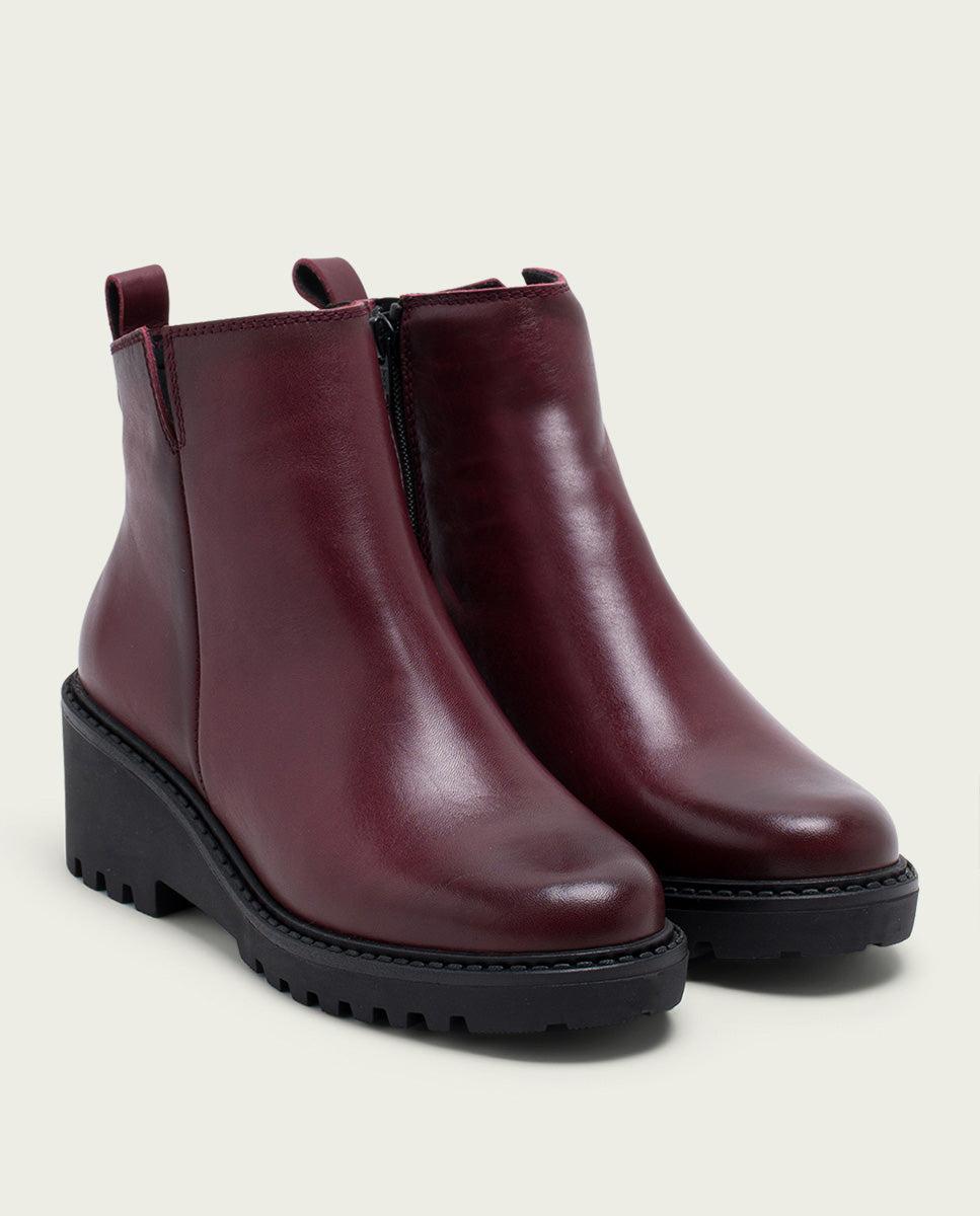 porronet BOTINES DE PIEL CON CUÑA Y CREMALLERA BURDEOS LETHA COMPRAR AHORA