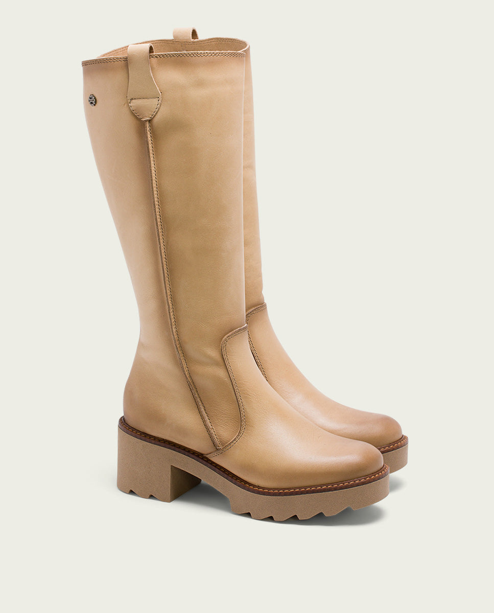 porronet BOTAS DE PIEL CON CREMALLERA CAMEL MAYRA Solo queda un día