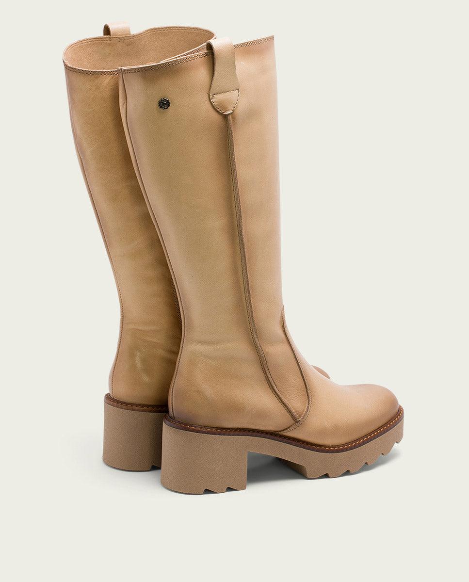 porronet BOTAS DE PIEL CON CREMALLERA CAMEL MAYRA Solo queda un día