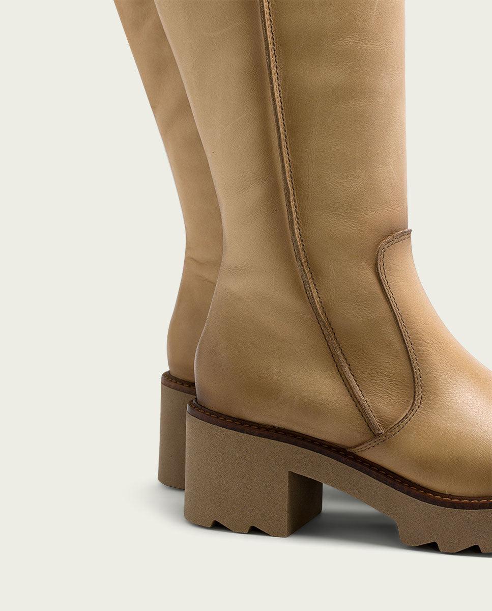 porronet BOTAS DE PIEL CON CREMALLERA CAMEL MAYRA Solo queda un día