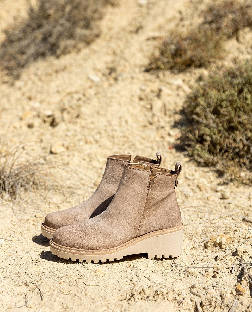porronet BOTINES DE PIEL CON CUÑA Y CREMALLERA ARENA LIDIA Envío internacional gratuito