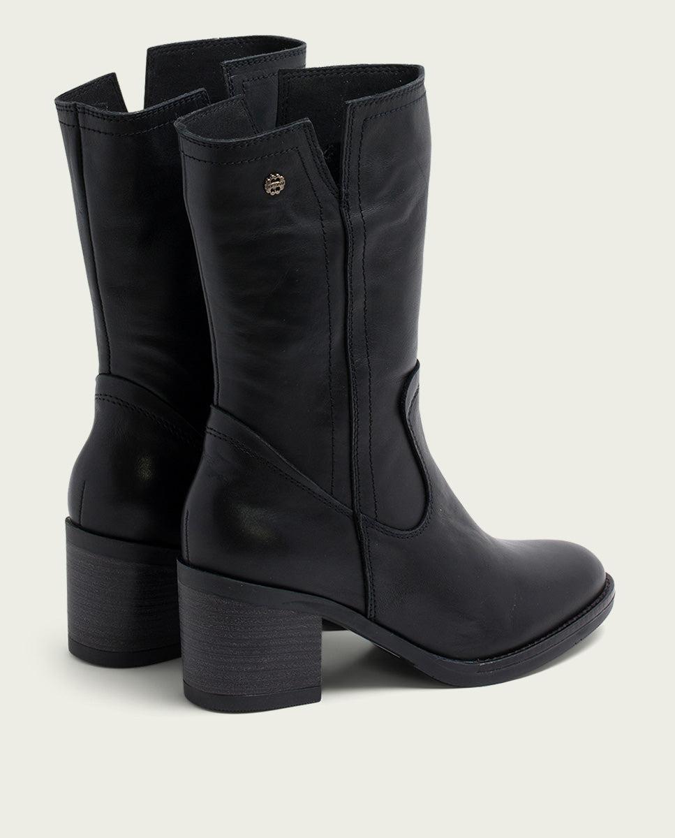 porronet BOTAS DE PIEL NEGRA CON CREMALLERA JANIA Outlet