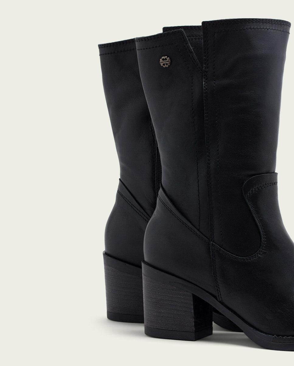 porronet BOTAS DE PIEL NEGRA CON CREMALLERA JANIA Outlet