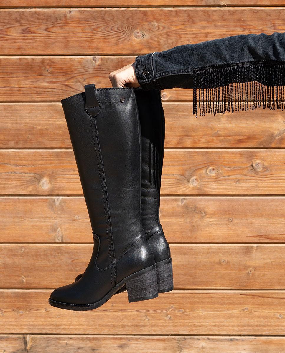 porronet BOTAS DE PIEL NEGRA CON CREMALLERA JEMMA Outlet online