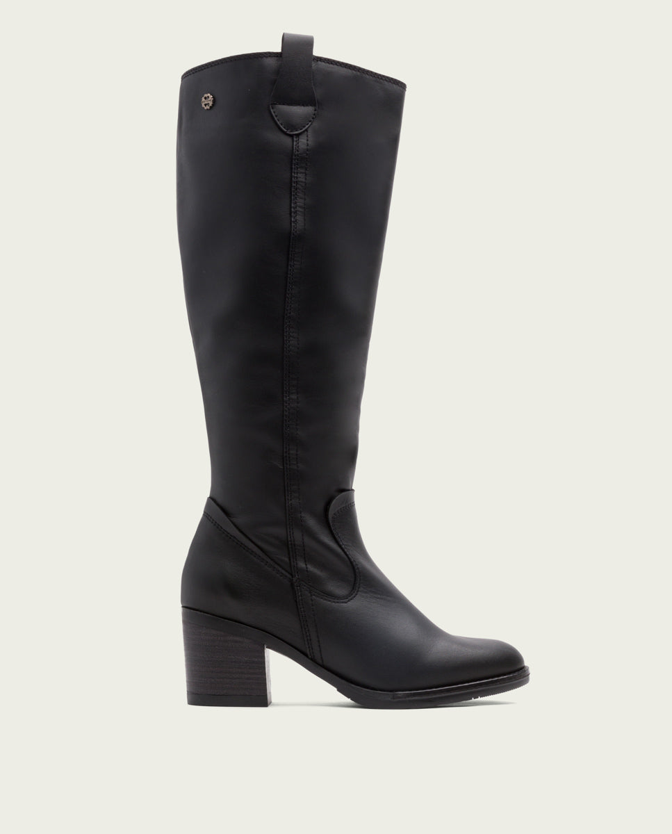 porronet BOTAS DE PIEL NEGRA CON CREMALLERA JEMMA Outlet online
