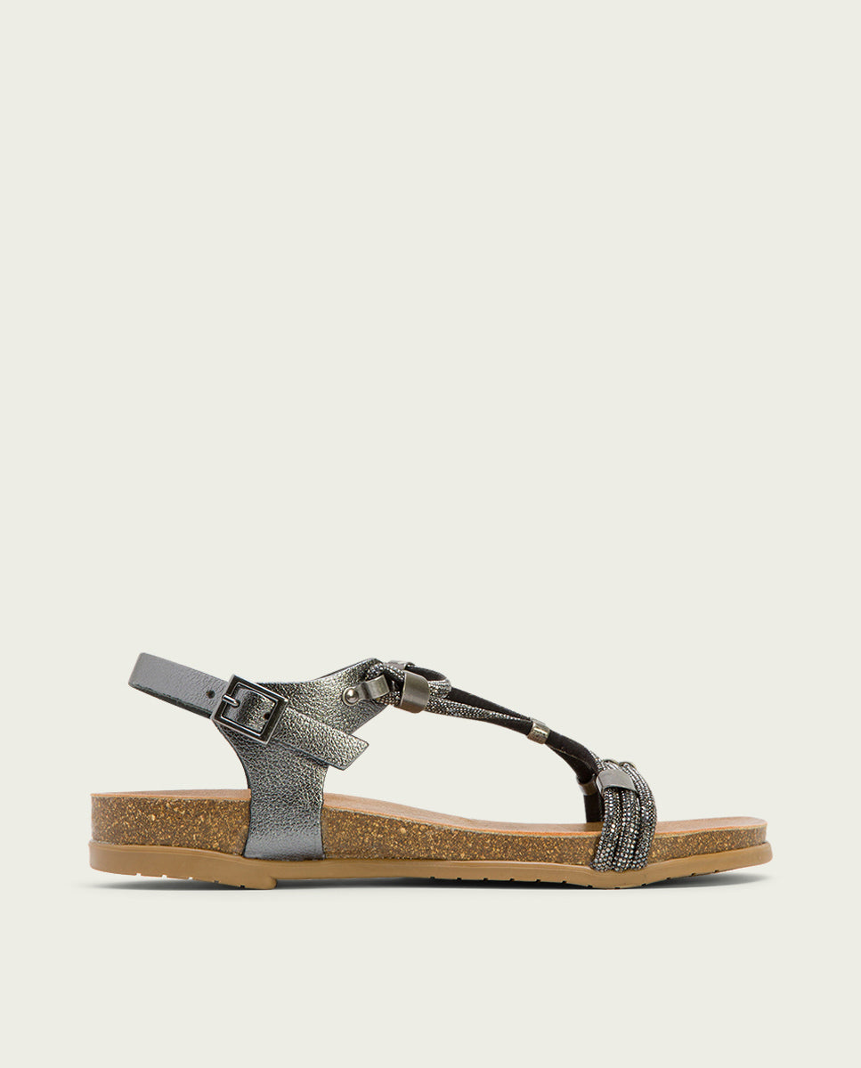 porronet SANDALIA BIO CON PALA DE BRILLANTES PIEL PLOMO DEMI Gran oferta