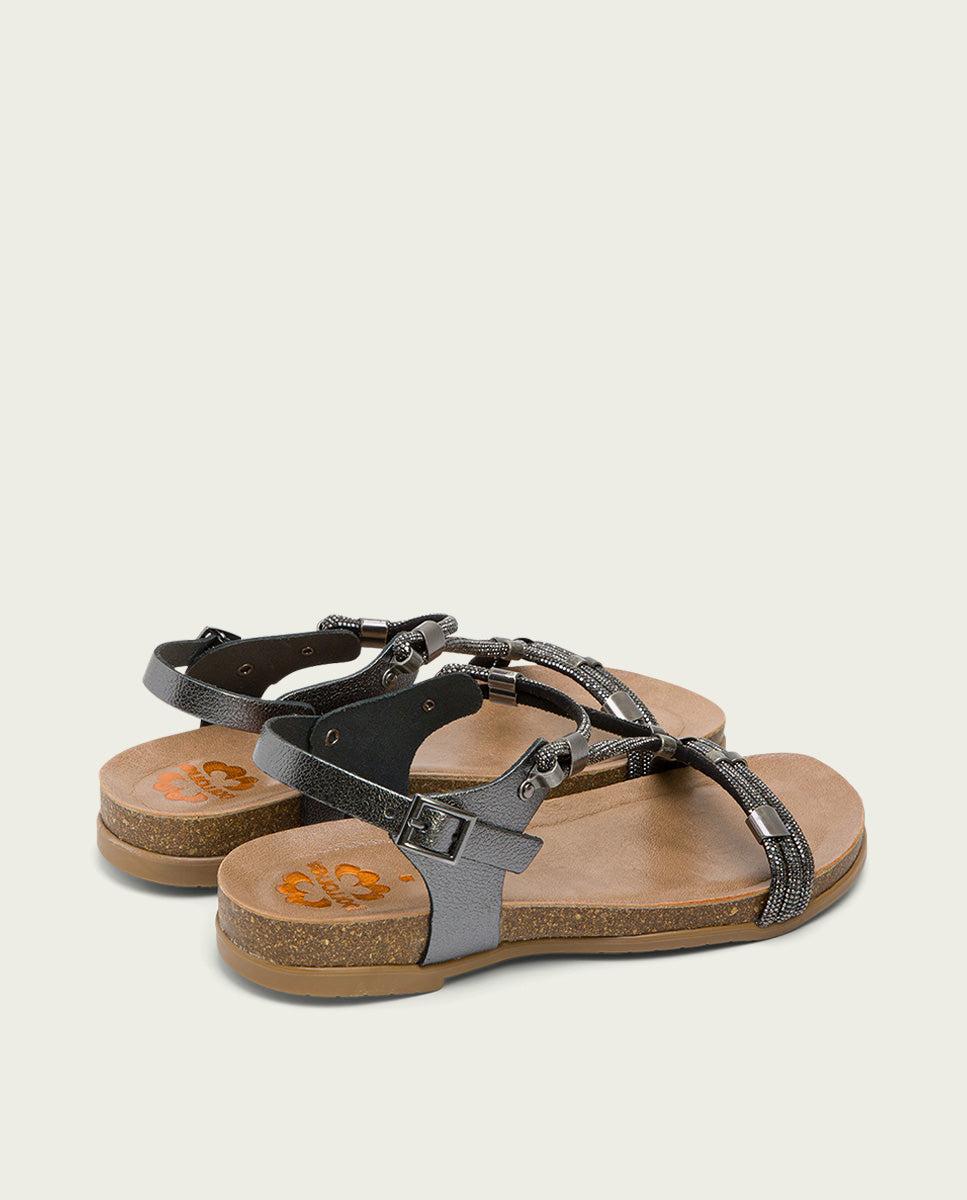 porronet SANDALIA BIO CON PALA DE BRILLANTES PIEL PLOMO DEMI Gran oferta