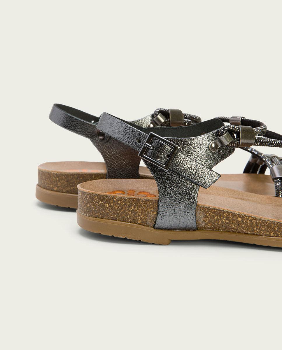 porronet SANDALIA BIO CON PALA DE BRILLANTES PIEL PLOMO DEMI Gran oferta