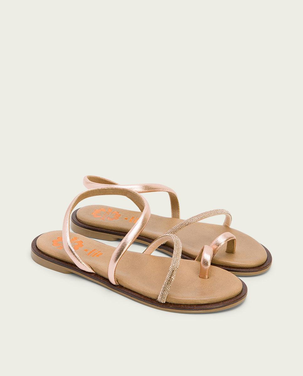 porronet SANDALIA ESCLAVA PLANA CON BRILLANTES PIEL ROSÉ CAMILA Tienda