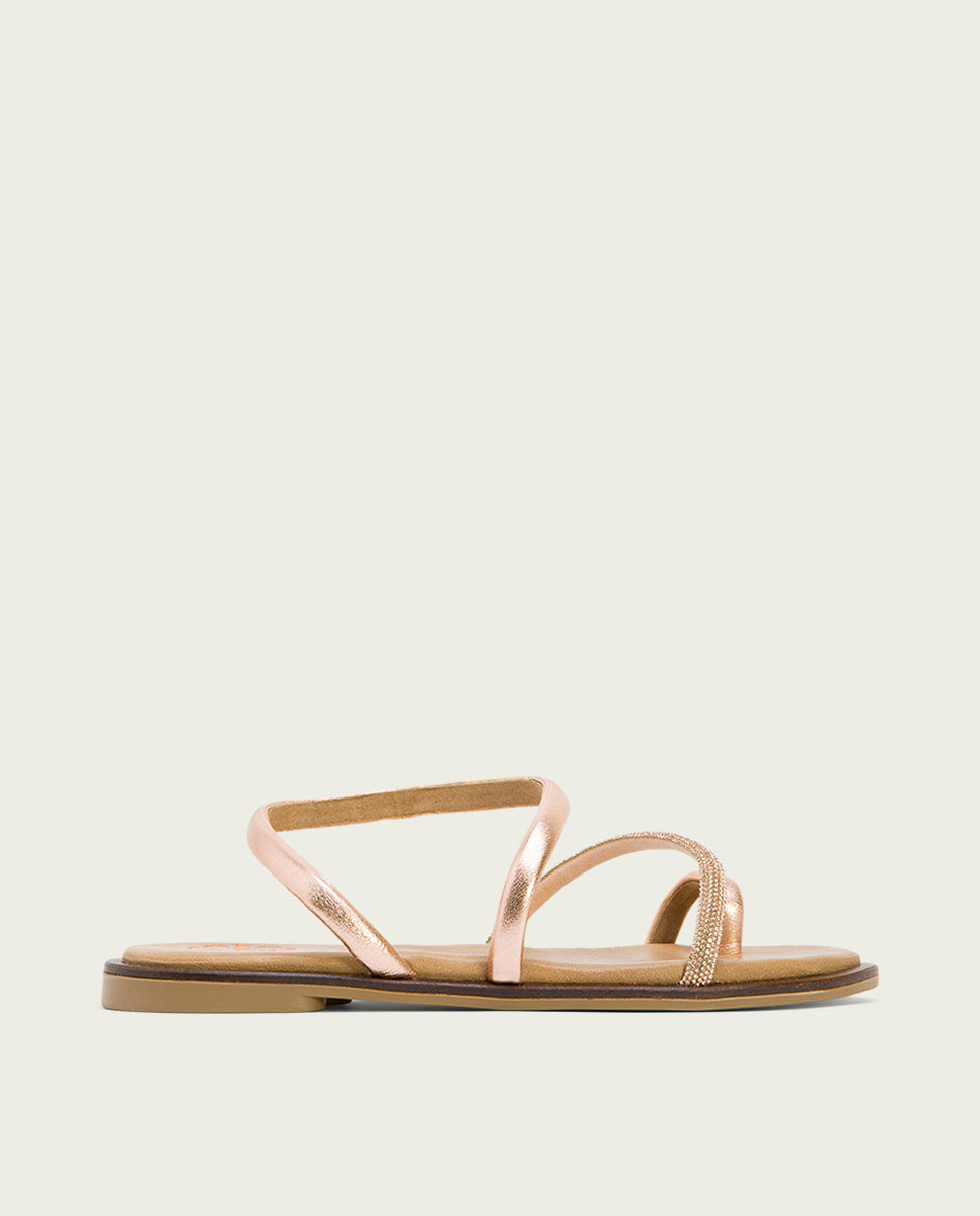 porronet SANDALIA ESCLAVA PLANA CON BRILLANTES PIEL ROSÉ CAMILA Tienda