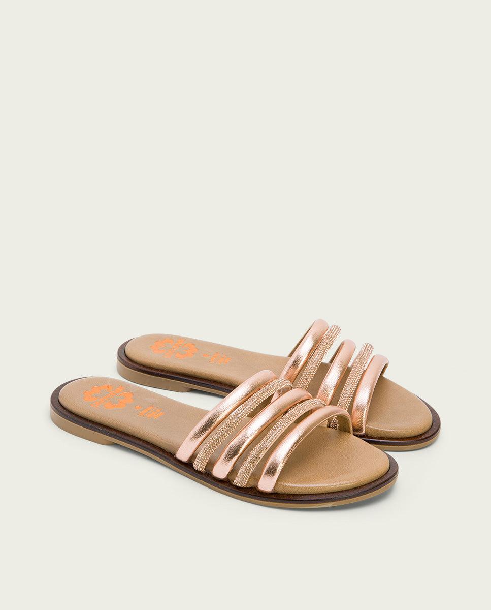 porronet SANDALIA PLANA CON BRILLANTES PIEL ROSE CLEO Mejor oferta