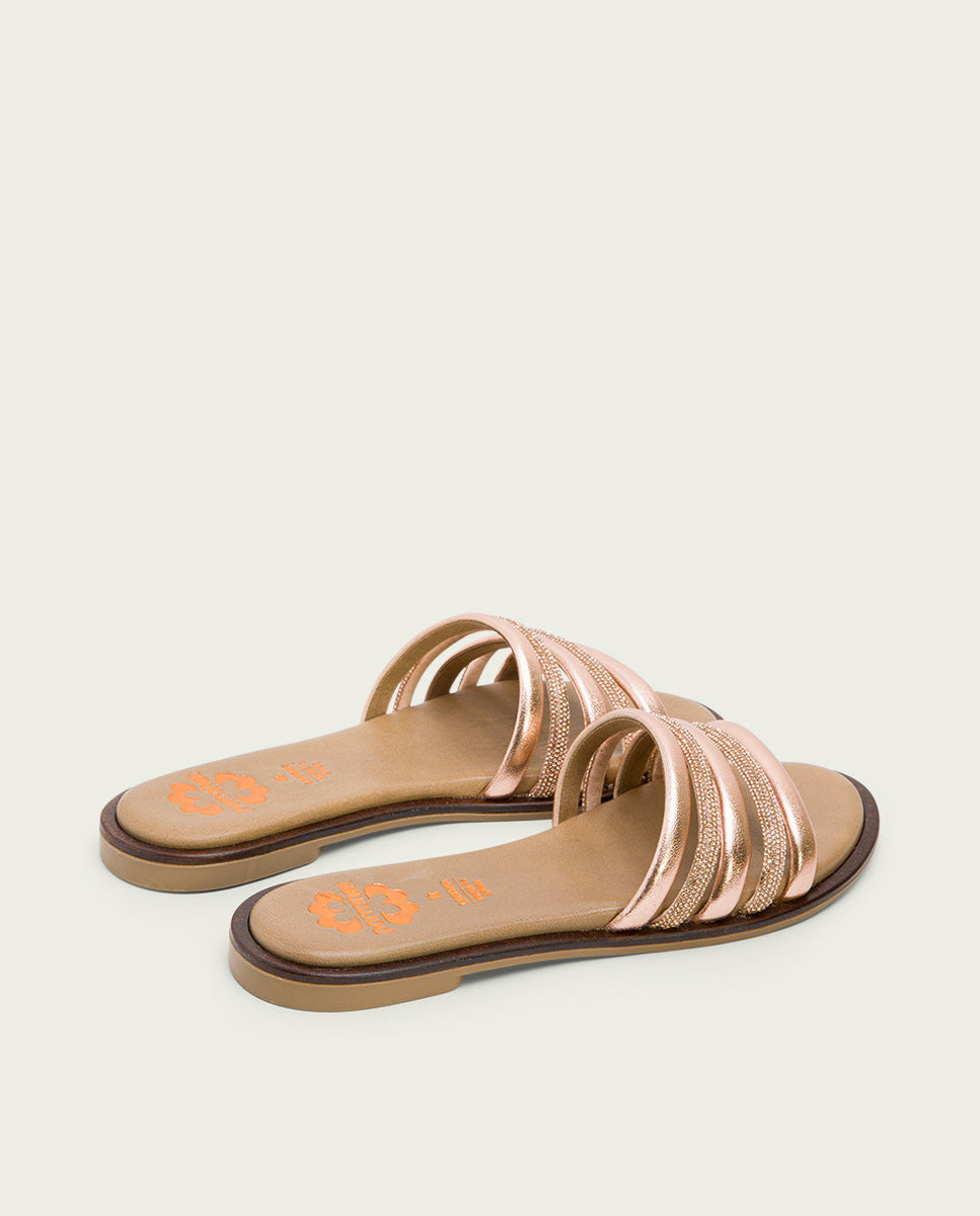 porronet SANDALIA PLANA CON BRILLANTES PIEL ROSE CLEO Mejor oferta