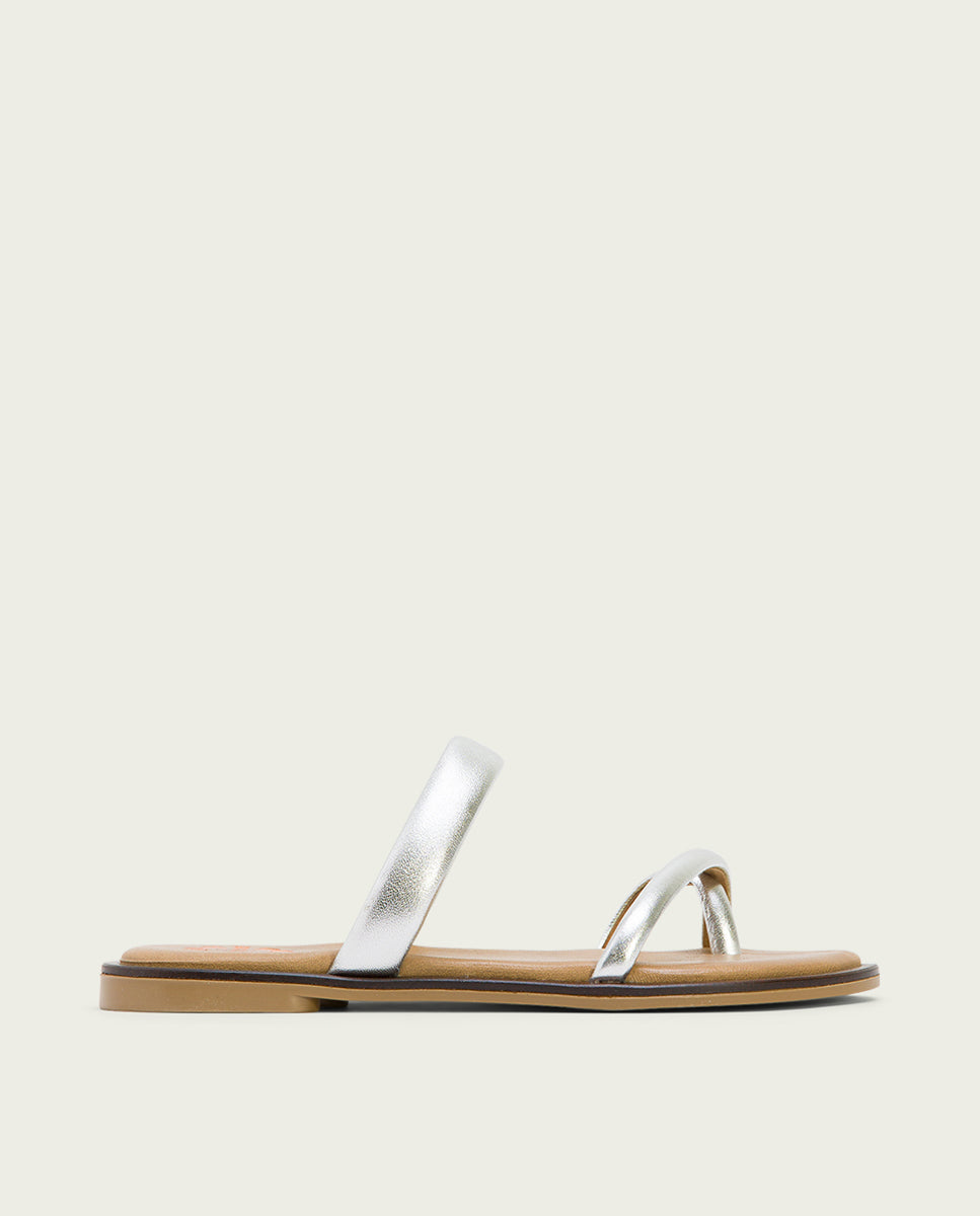 porronet SANDALIA ESCLAVA PLANA PIEL PLATA CARLY Rebajas online