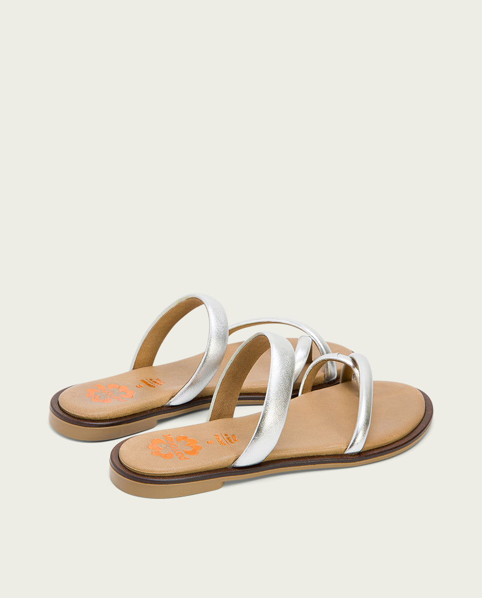 porronet SANDALIA ESCLAVA PLANA PIEL PLATA CARLY Rebajas online