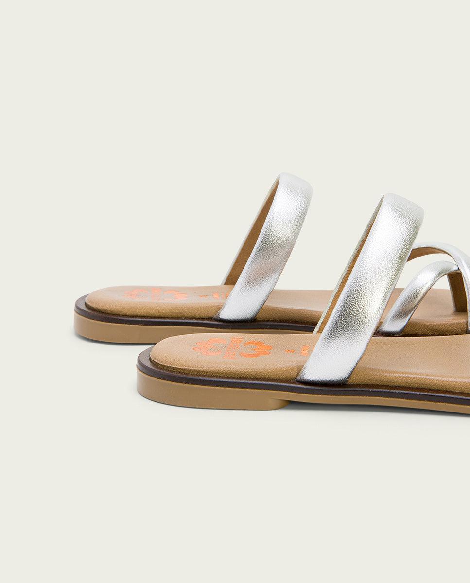 porronet SANDALIA ESCLAVA PLANA PIEL PLATA CARLY Rebajas online
