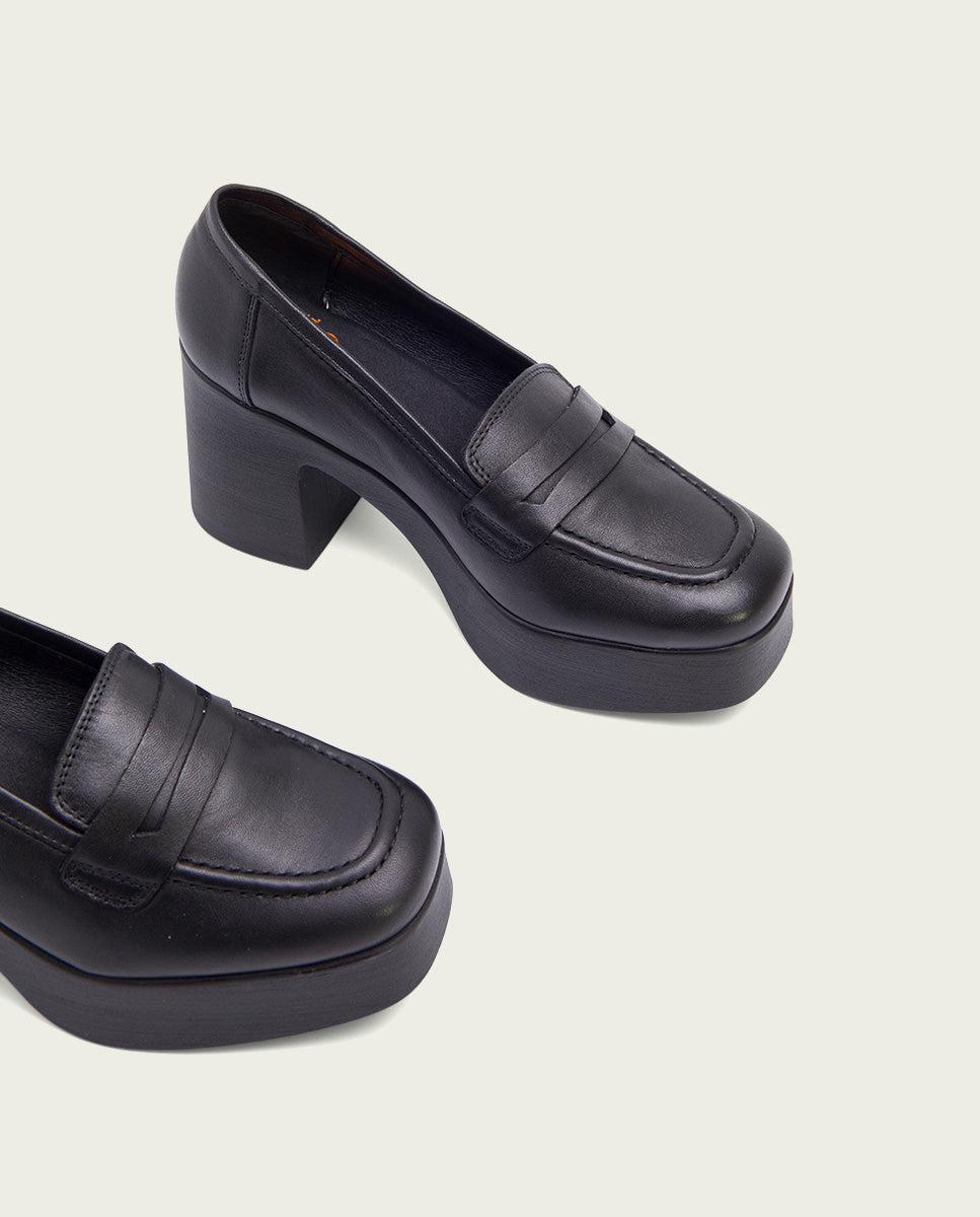 porronet MOCASINES DE TACÓN EN PIEL NEGRA LAIA Precios de Black Friday