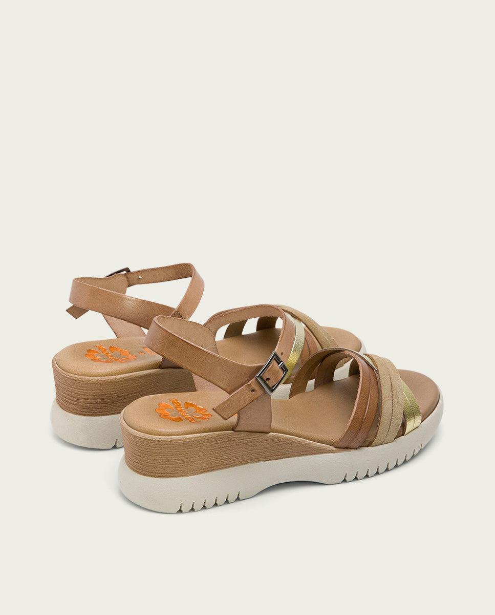 porronet SANDALIA CUÑA PIEL TAUPE PLATINO ELA Venta caliente