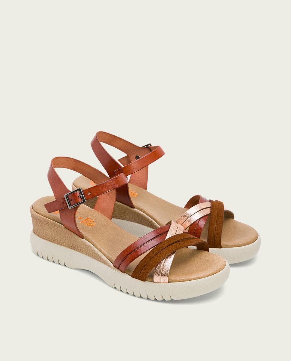 porronet SANDALIA CUÑA PIEL CUERO ROSE ELA En oferta