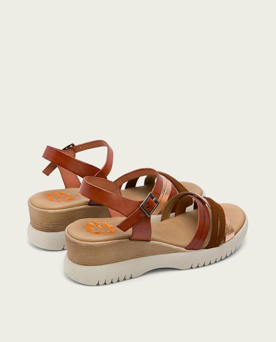 porronet SANDALIA CUÑA PIEL CUERO ROSE ELA En oferta