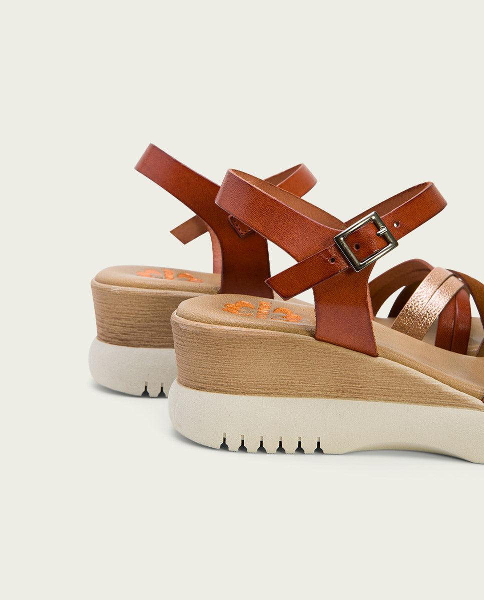 porronet SANDALIA CUÑA PIEL CUERO ROSE ELA En oferta