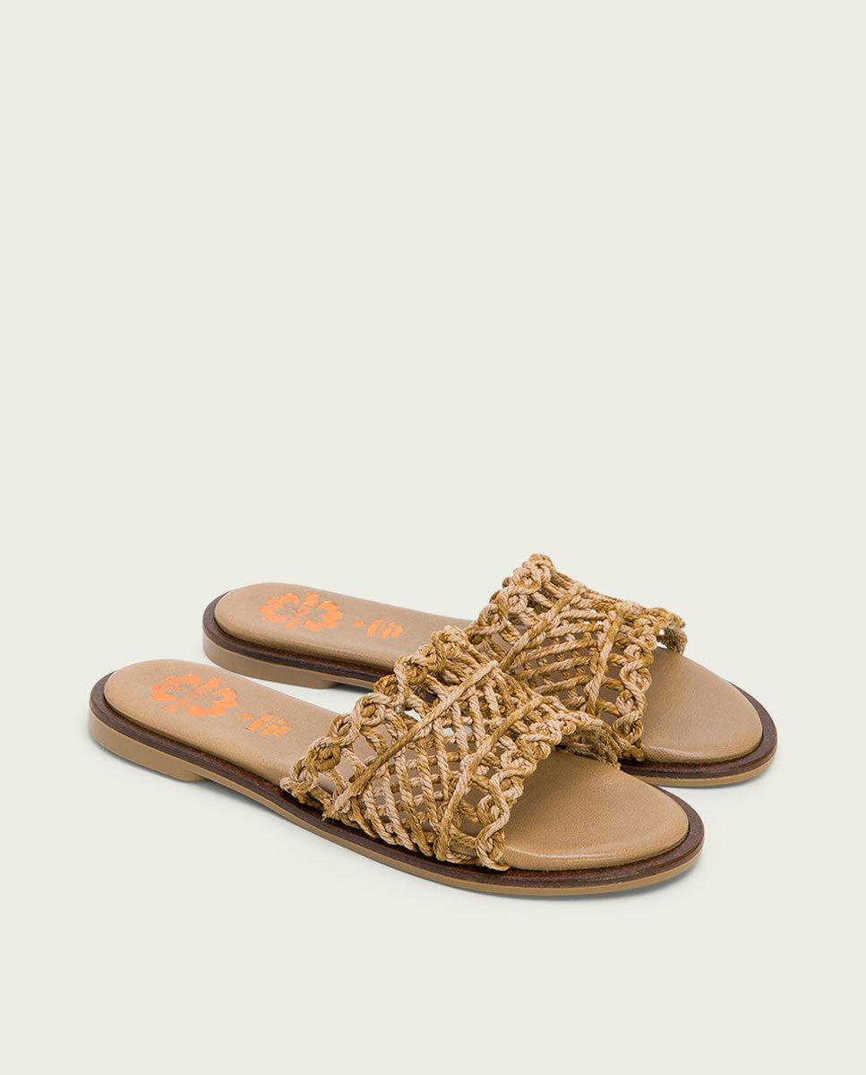 porronet SANDALIA PLANA CON PALA TEXTIL PIEL CUERO CORA Tienda