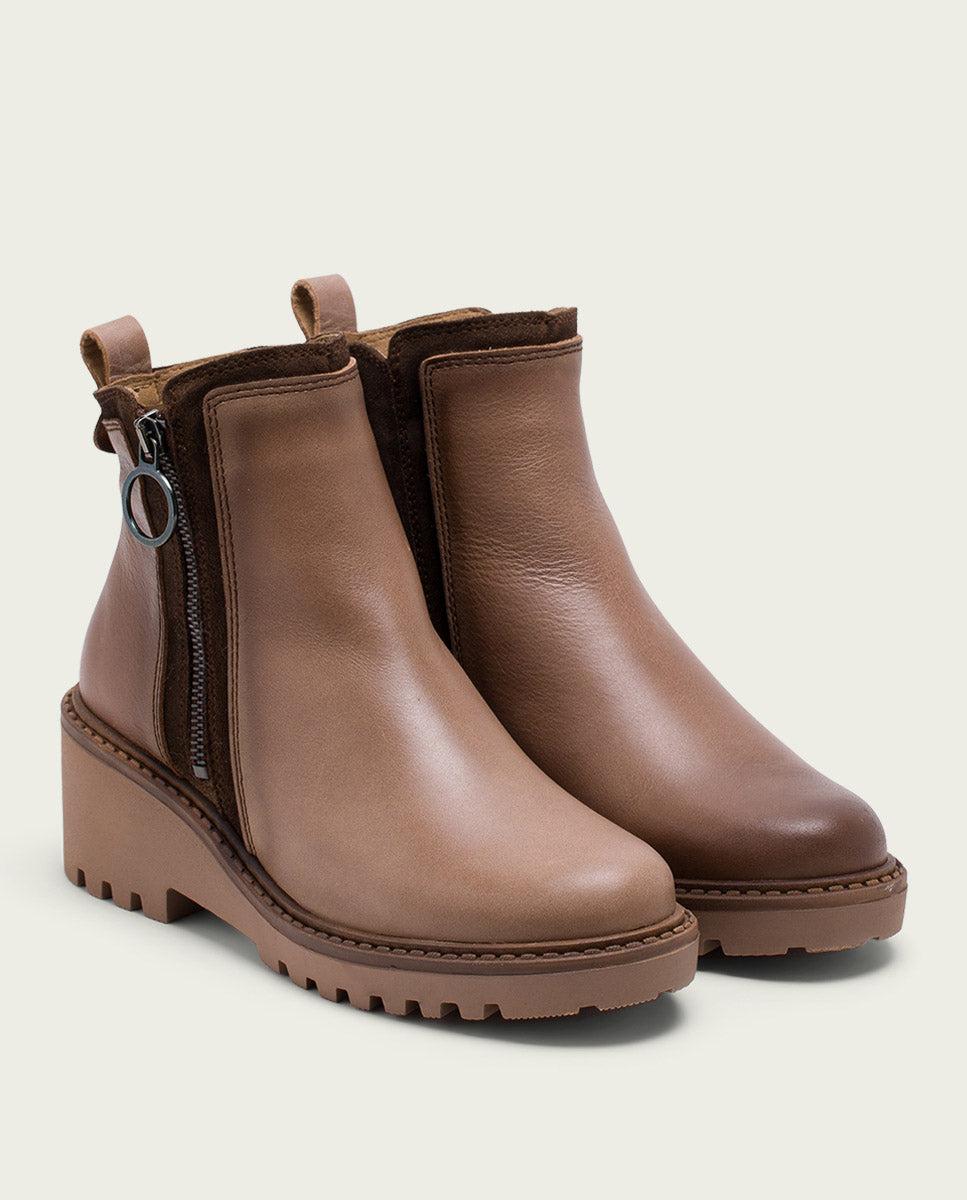 porronet BOTINES DE PIEL CON CUÑA Y CREMALLERA TAUPE LEONA Oferta especial de fábrica
