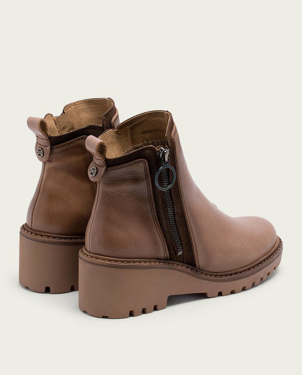 porronet BOTINES DE PIEL CON CUÑA Y CREMALLERA TAUPE LEONA Oferta especial de fábrica