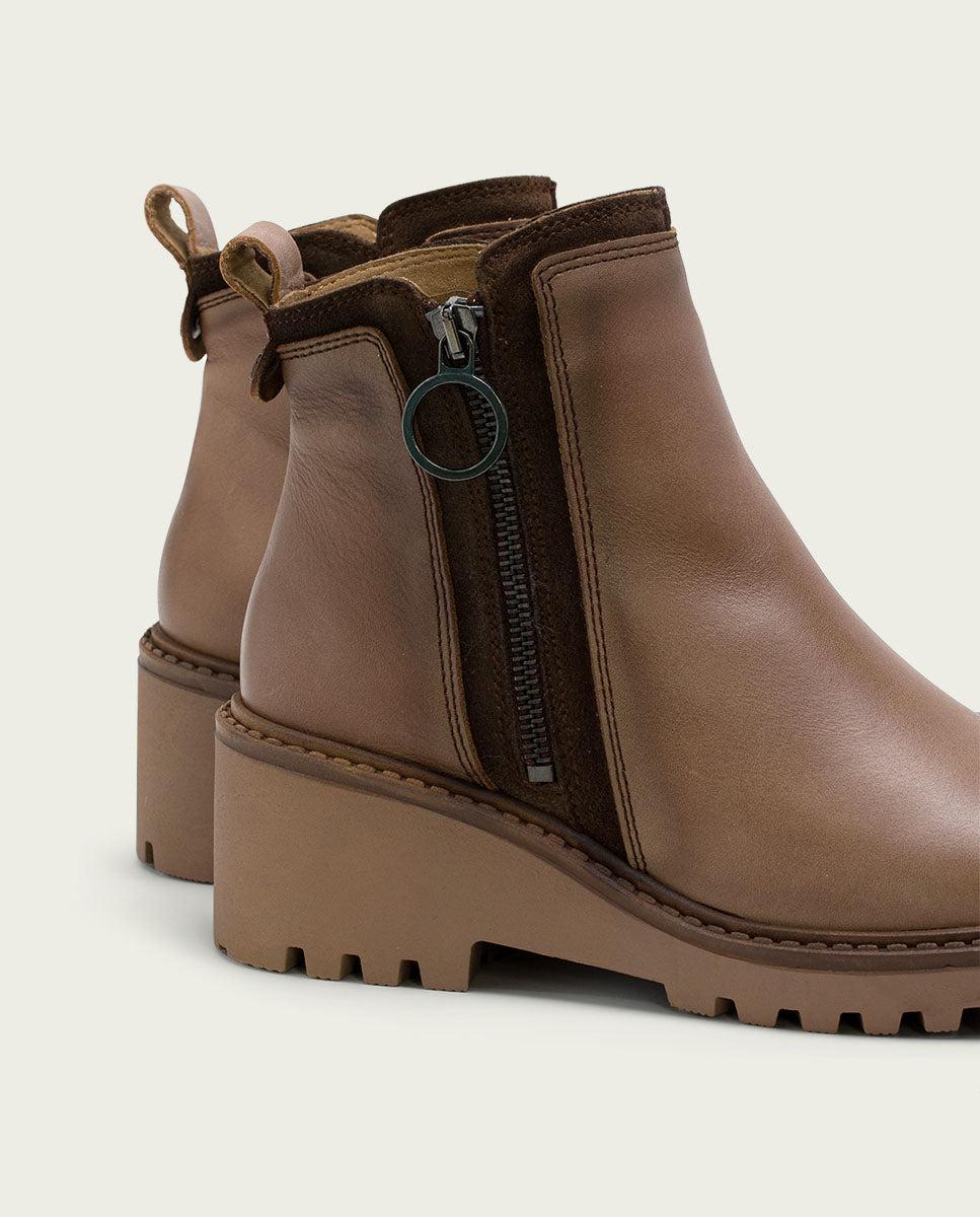 porronet BOTINES DE PIEL CON CUÑA Y CREMALLERA TAUPE LEONA Oferta especial de fábrica