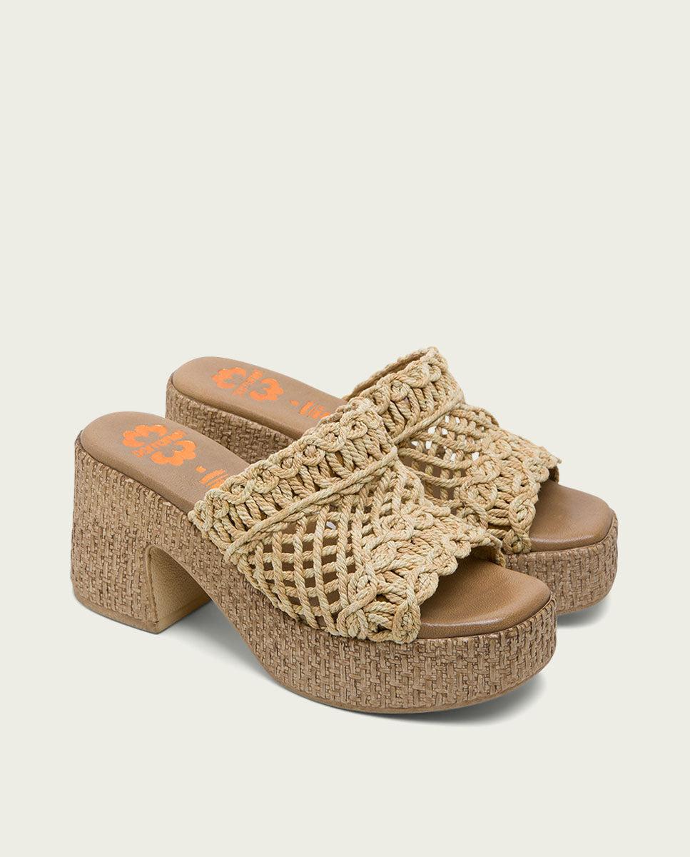 porronet SANDALIA TACON PIEL TEXTIL NATURAL JUDITH Precios de Black Friday