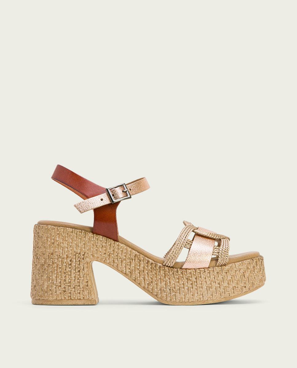 porronet SANDALIA TACON PIEL Y TEXTIL CUERO ROSE JANA Ofertas de temporada