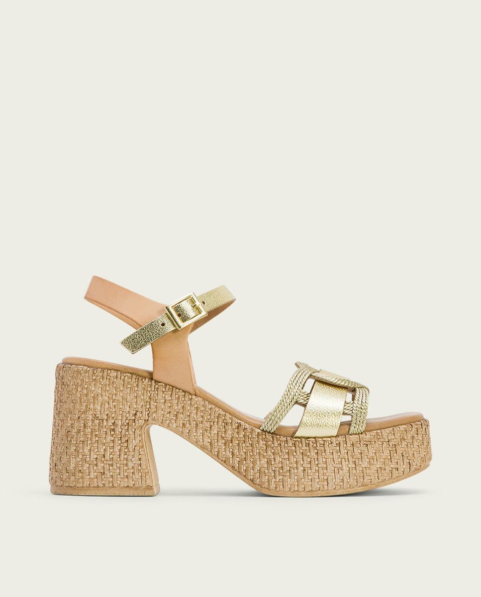 porronet SANDALIA TACON PIEL Y TEXTIL NATURAL PLATINO JANA Ofertas especiales