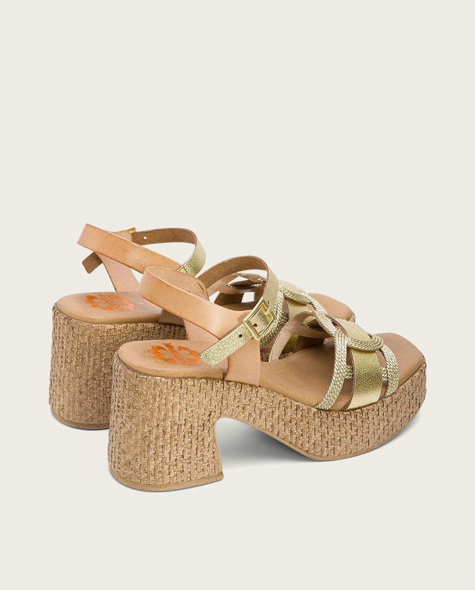 porronet SANDALIA TACON PIEL Y TEXTIL NATURAL PLATINO JANA Ofertas especiales