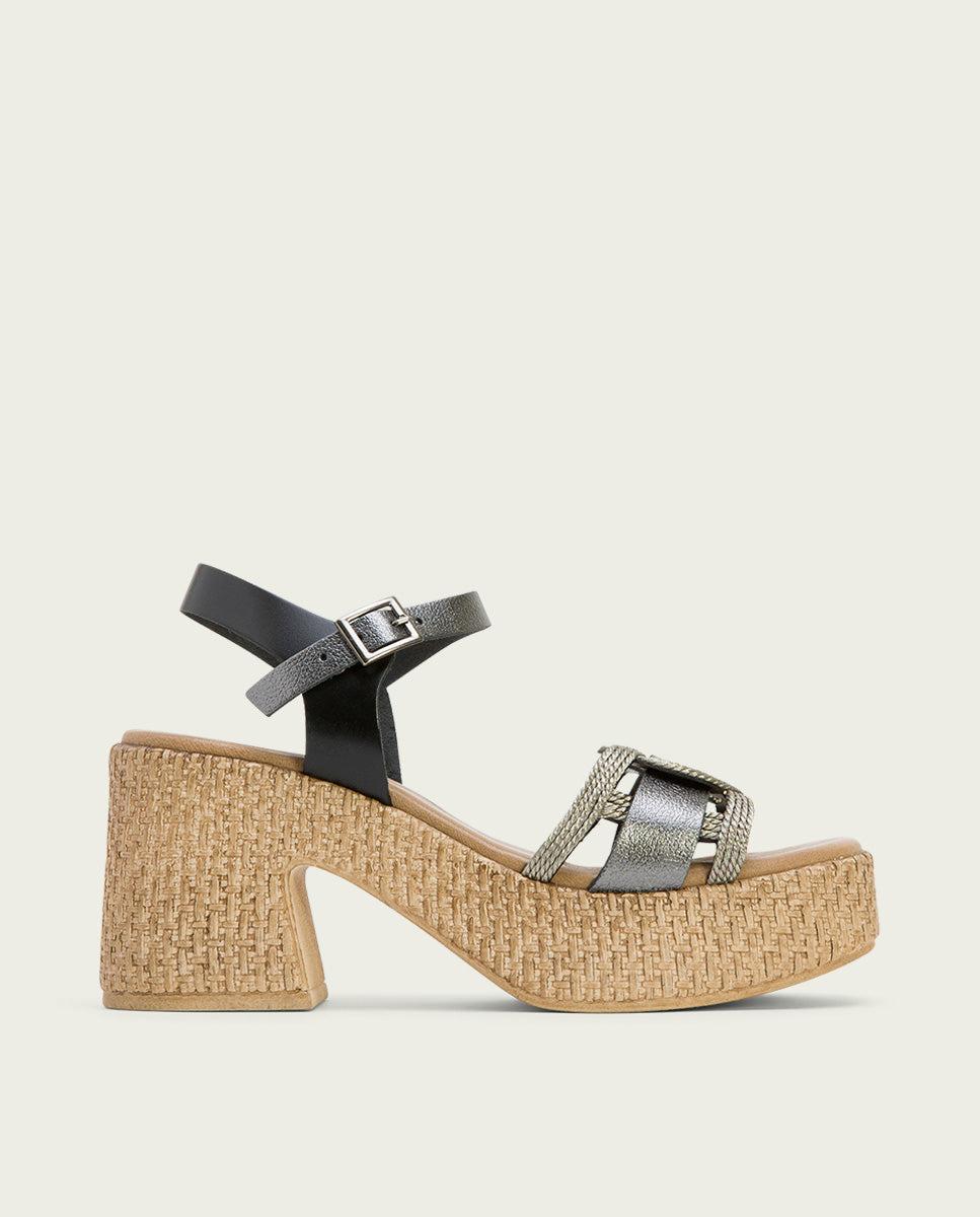 porronet SANDALIA TACON PIEL Y TEXTIL NEGRO PLOMO JANA Grandes ahorros