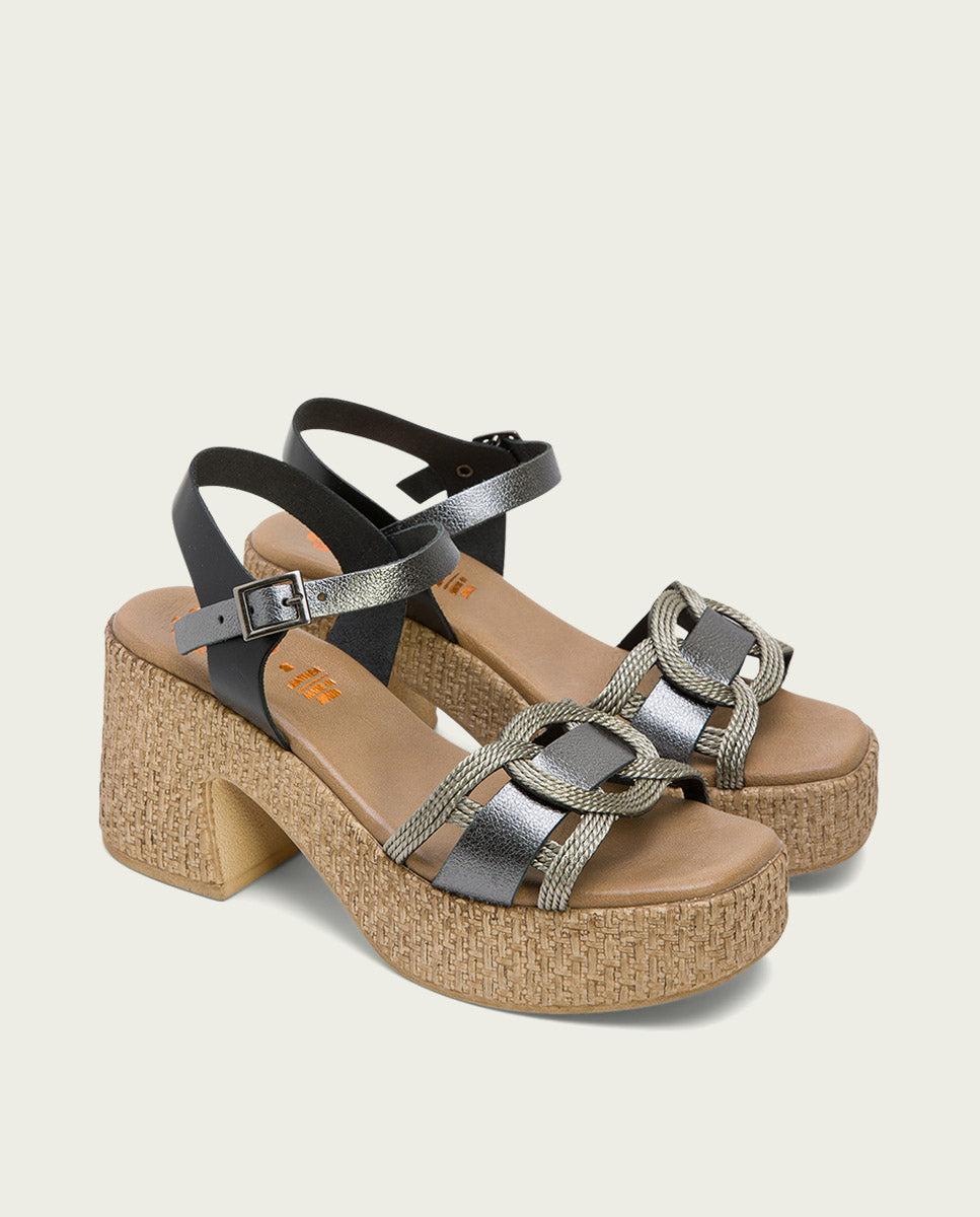 porronet SANDALIA TACON PIEL Y TEXTIL NEGRO PLOMO JANA Grandes ahorros