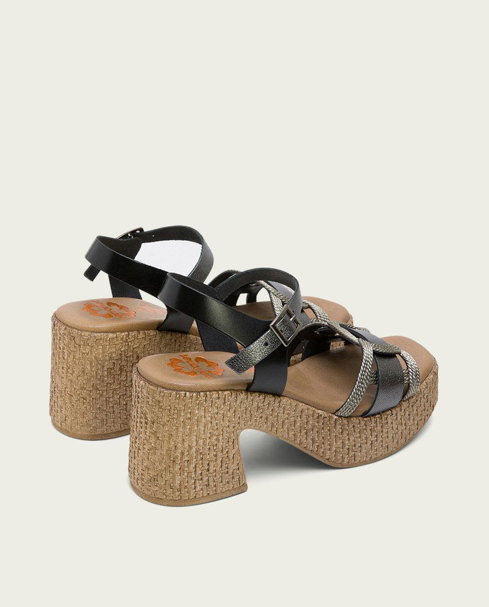 porronet SANDALIA TACON PIEL Y TEXTIL NEGRO PLOMO JANA Grandes ahorros