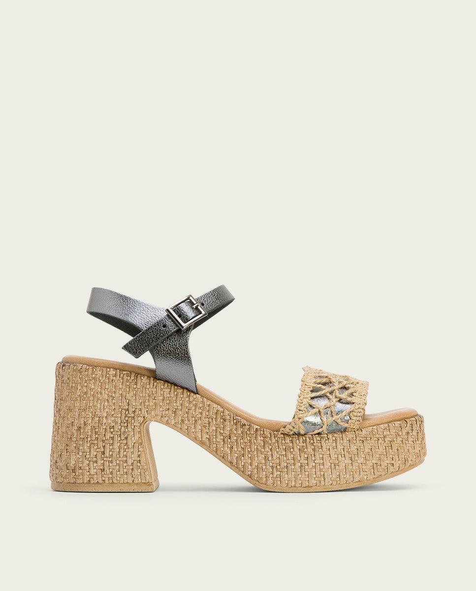 porronet SANDALIA TACON PIEL Y TEXTIL PLOMO JERI Rebajas de fin de temporada