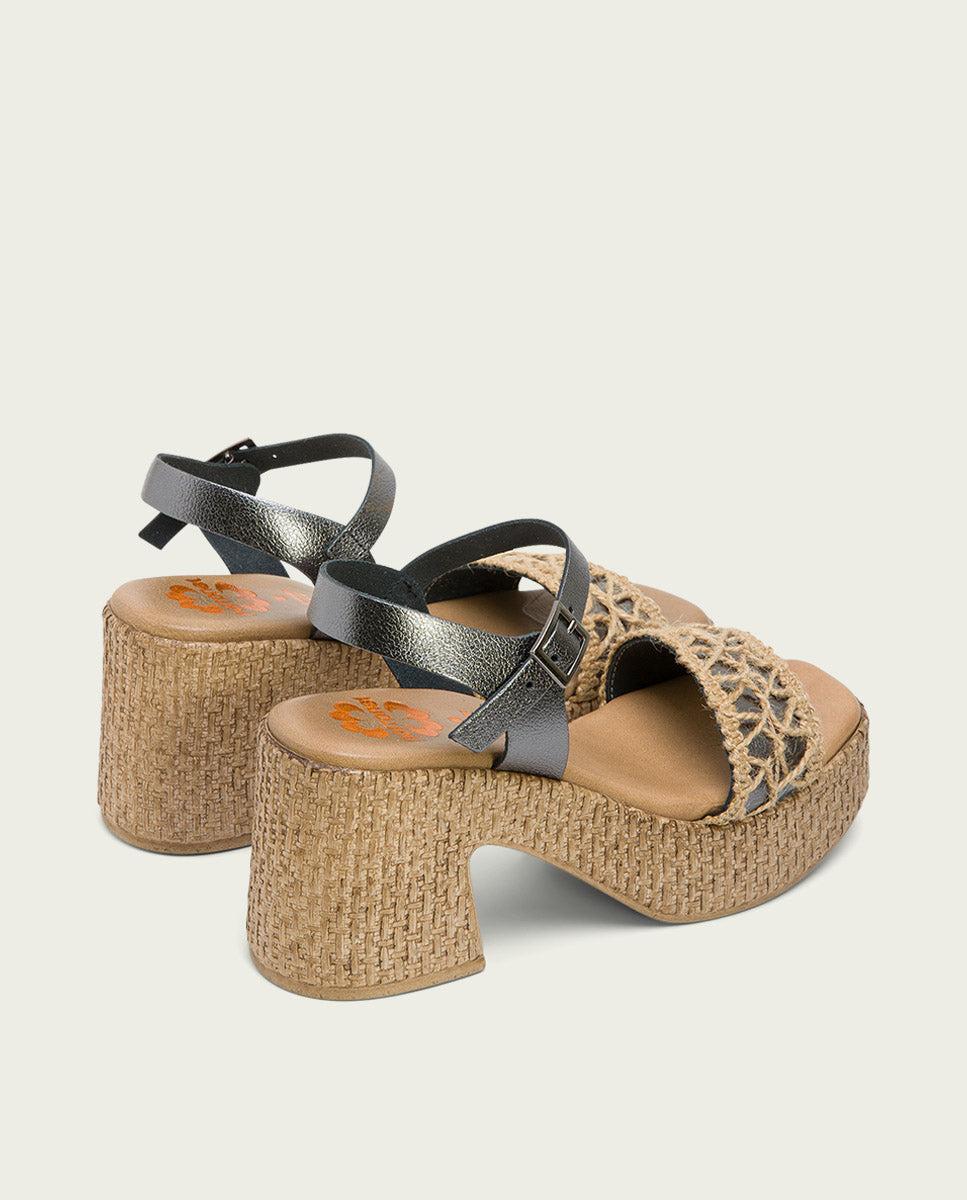 porronet SANDALIA TACON PIEL Y TEXTIL PLOMO JERI Rebajas de fin de temporada