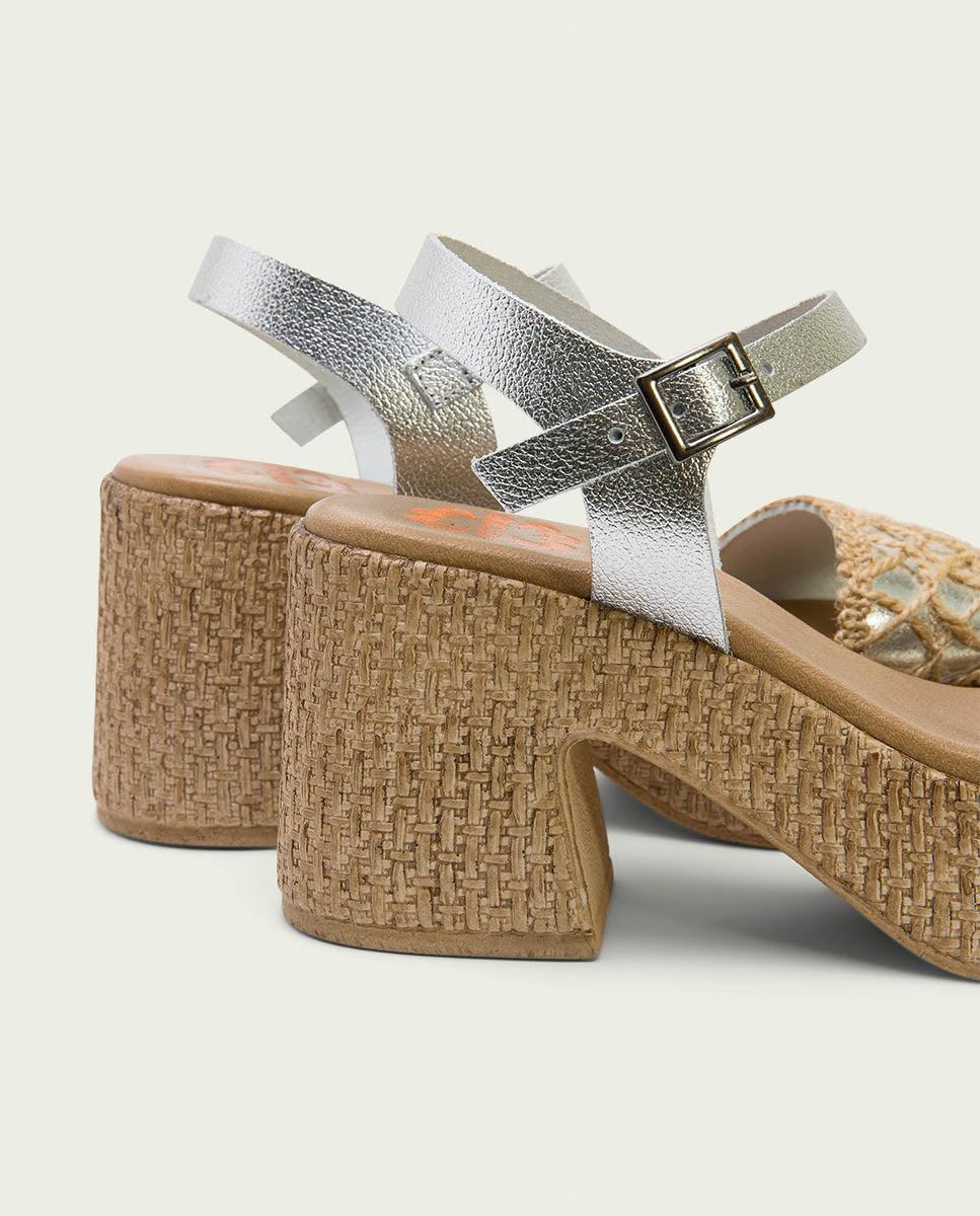 porronet SANDALIA TACON PIEL Y TEXTIL PLATA JERI Precio ultrabajo