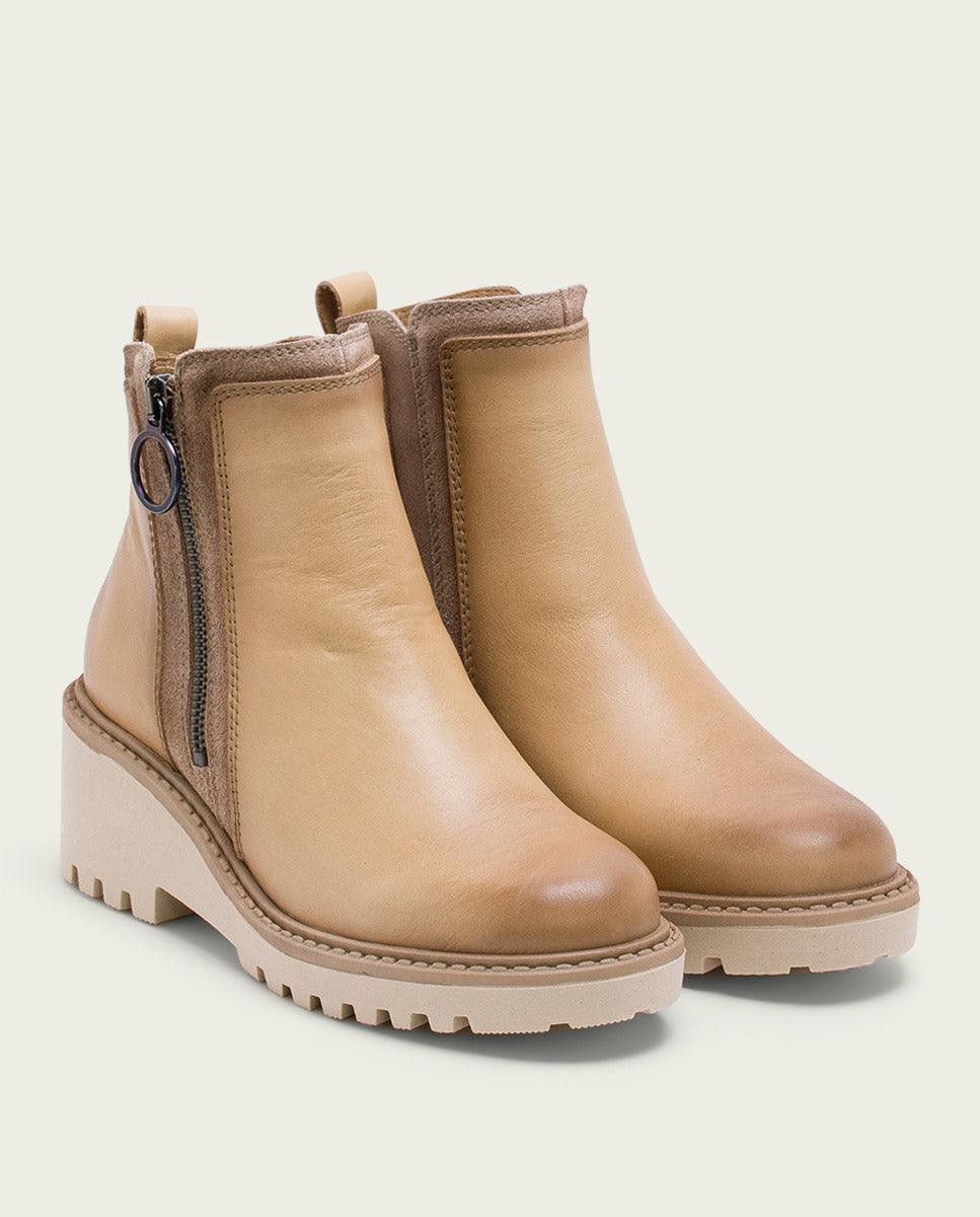 porronet BOTINES DE PIEL CON CUÑA Y CREMALLERA CAMEL LEONA Outlet