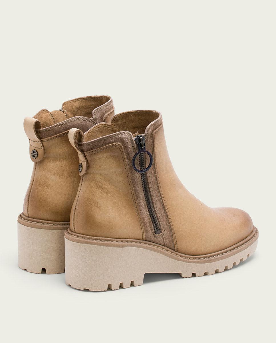 porronet BOTINES DE PIEL CON CUÑA Y CREMALLERA CAMEL LEONA Outlet