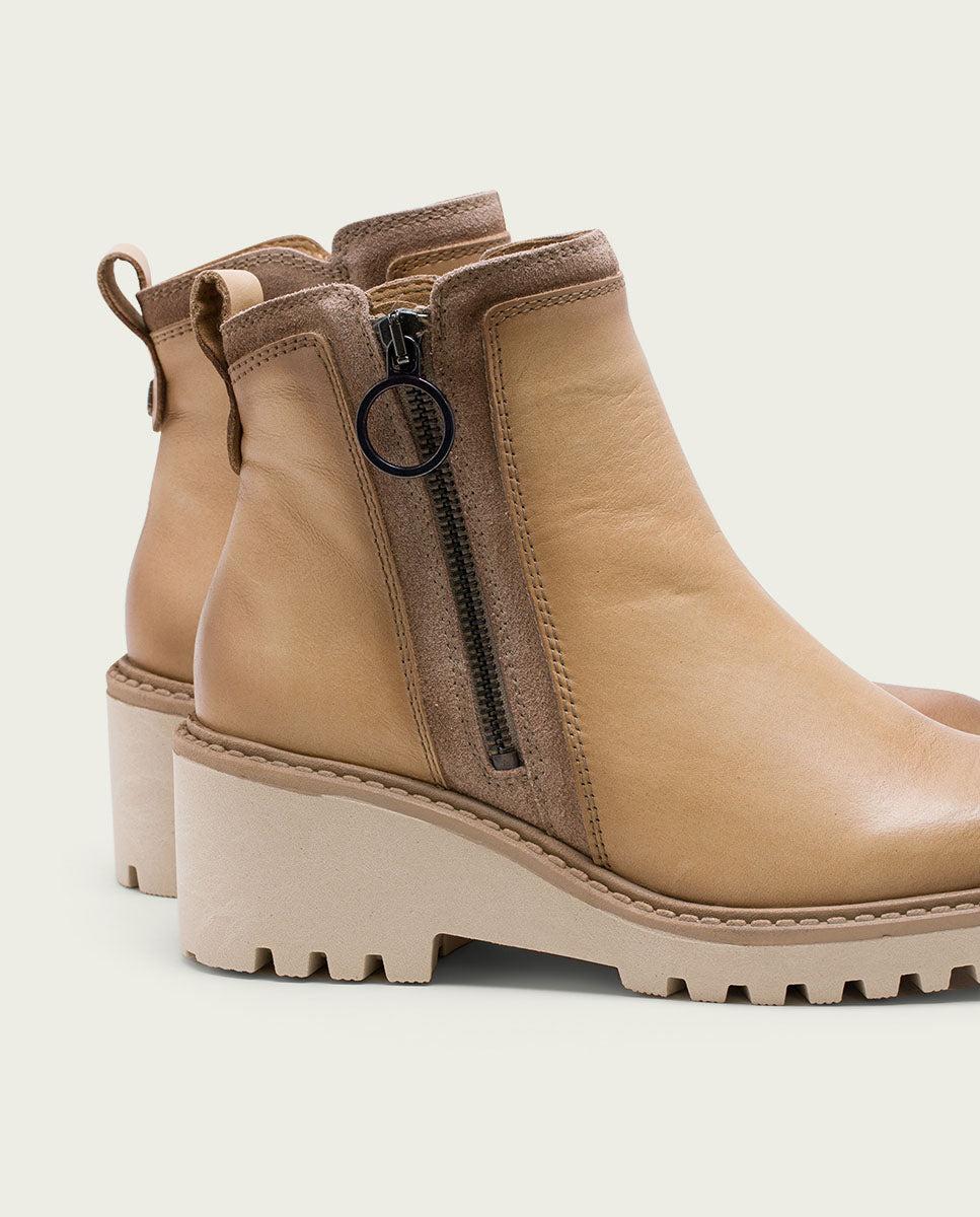 porronet BOTINES DE PIEL CON CUÑA Y CREMALLERA CAMEL LEONA Outlet