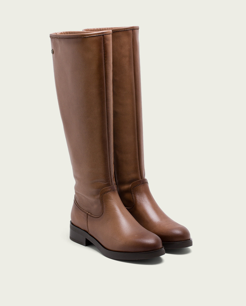 porronet BOTAS ALTAS DE PIEL TAUPE CON CREMALLERA ELBA Venta caliente