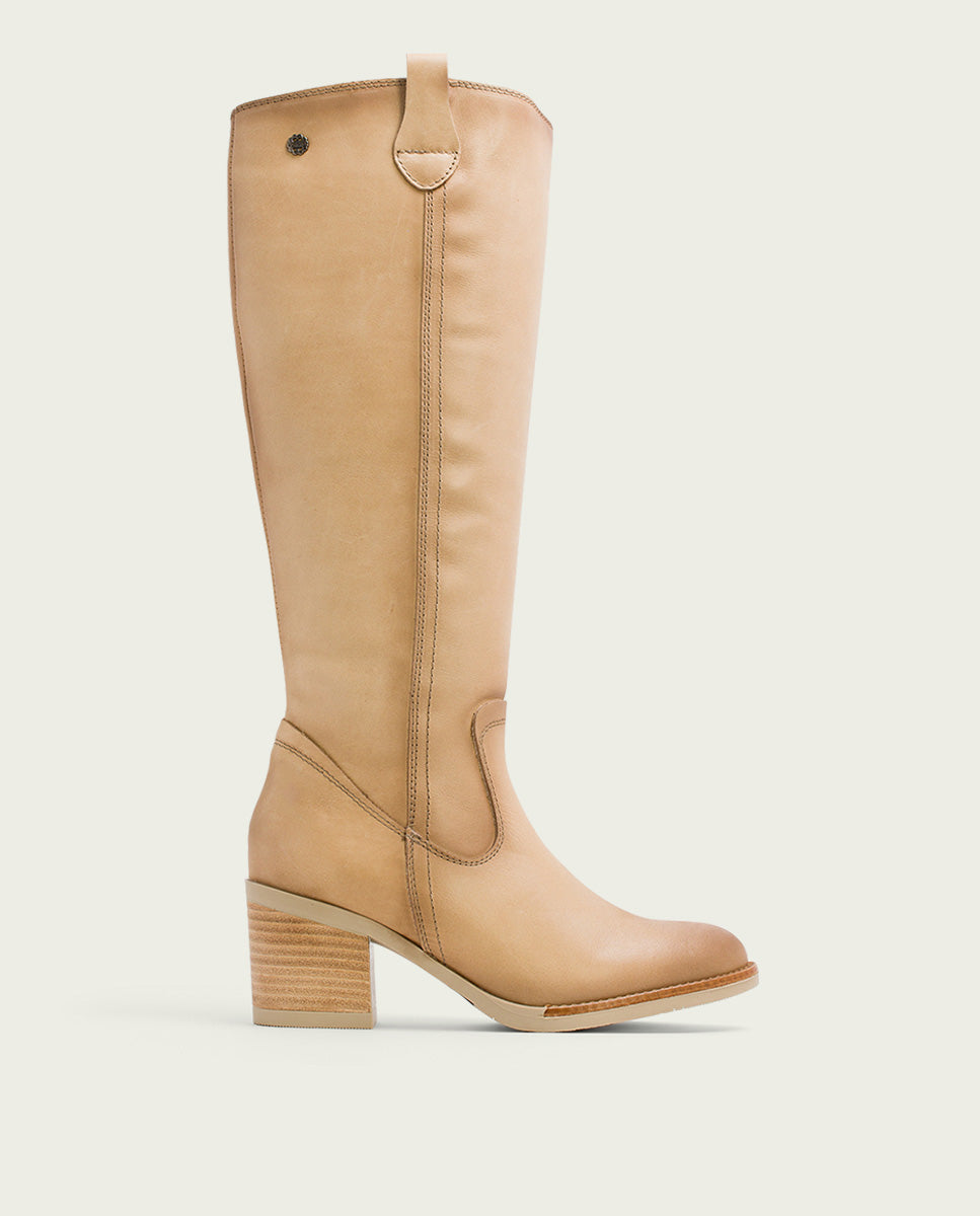 porronet BOTAS DE PIEL CAMEL CON CREMALLERA JEMMA Tienda de fábrica