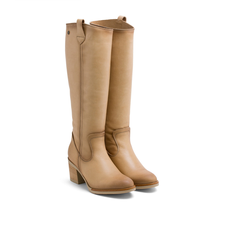 porronet BOTAS DE PIEL CAMEL CON CREMALLERA JEMMA Tienda de fábrica