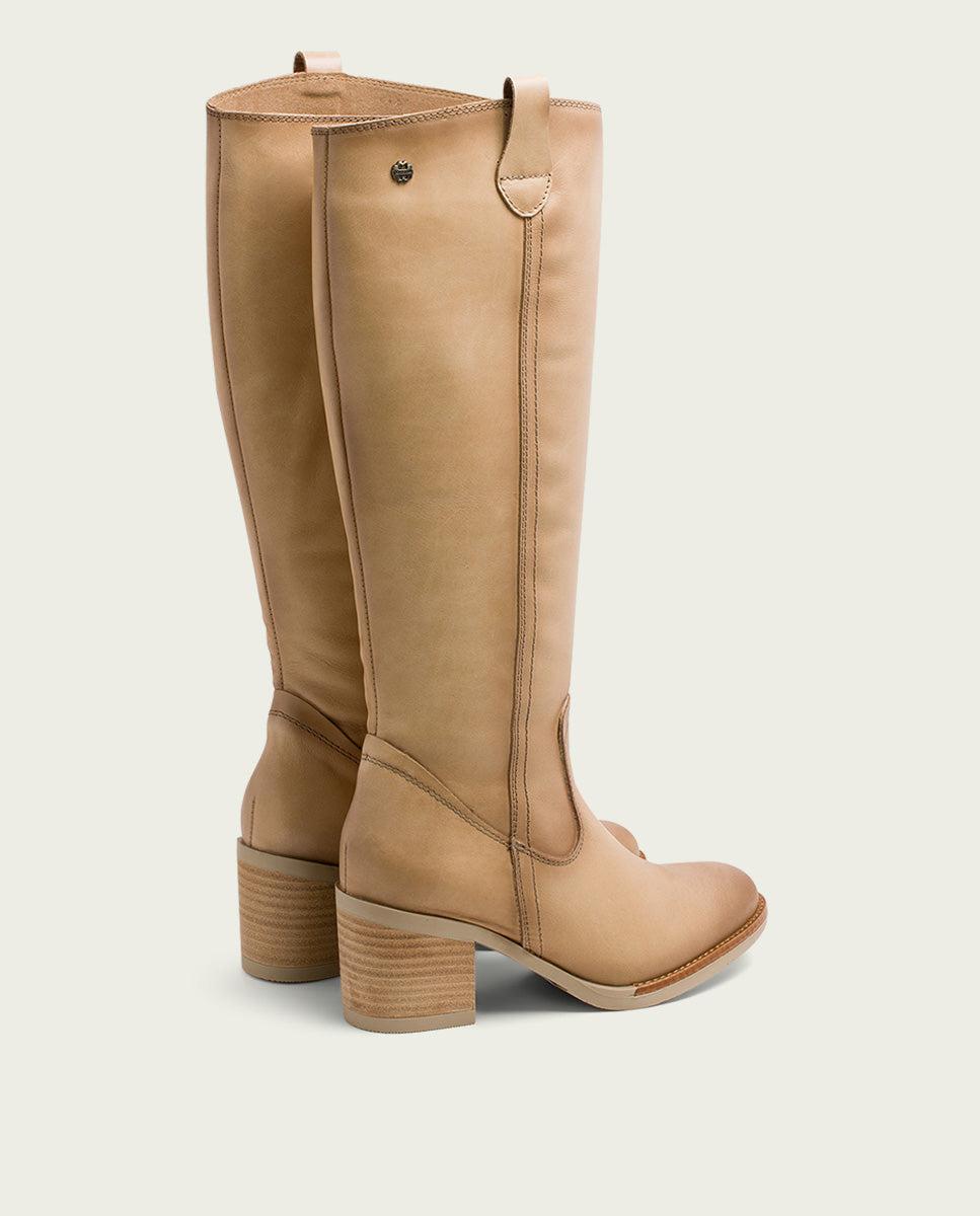 porronet BOTAS DE PIEL CAMEL CON CREMALLERA JEMMA Tienda de fábrica